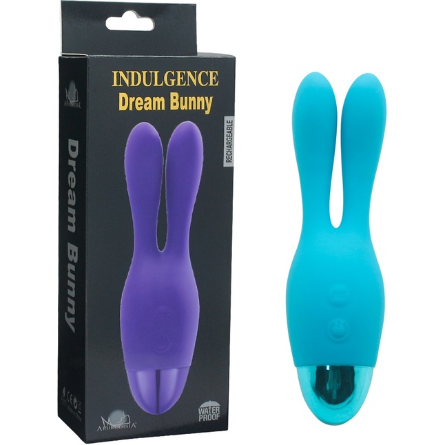 Голубой вибратор INDULGENCE Rechargeable Dream Bunny - 15 см. Фотография 6.