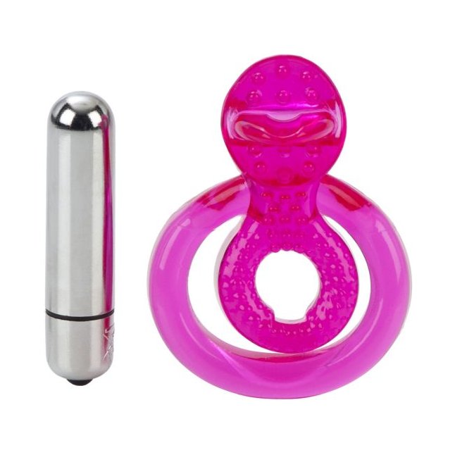 Ярко-розовое эрекционное кольцо с вибропулей Dual Clit Flicker - Couples Enhancers. Фотография 2.