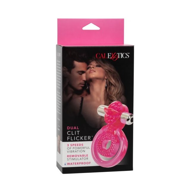 Ярко-розовое эрекционное кольцо с вибропулей Dual Clit Flicker - Couples Enhancers. Фотография 3.