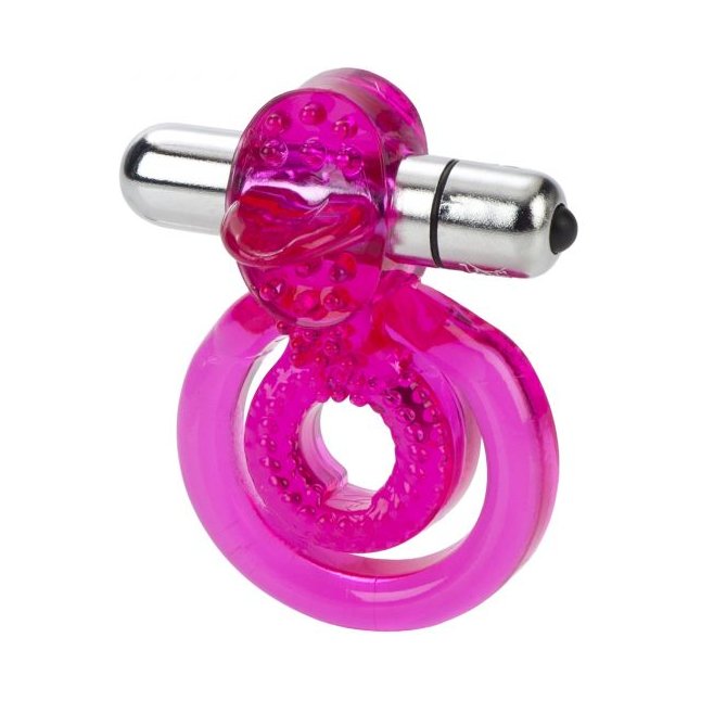 Ярко-розовое эрекционное кольцо с вибропулей Dual Clit Flicker - Couples Enhancers