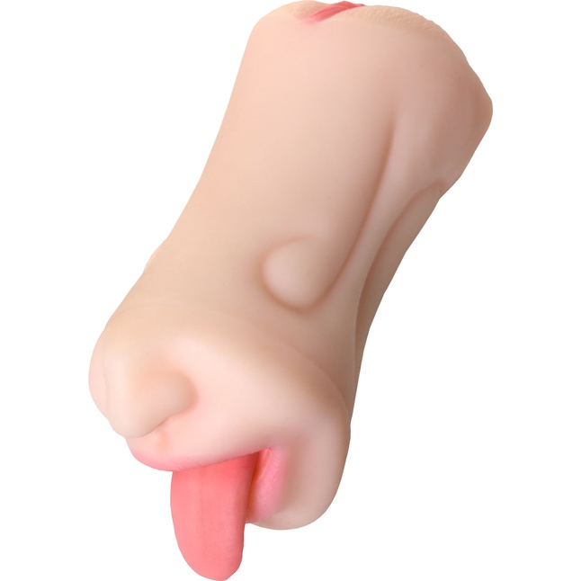 Телесный двусторонний мастурбатор Fruity Tongue - ротик и вагина - Juicy Pussy