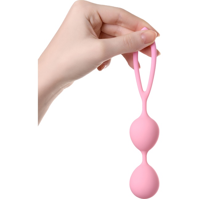 Розовые силиконовые вагинальные шарики с ограничителем-петелькой. Фотография 2.
