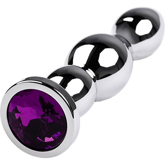 Серебристый анальный стимулятор с фиолетовым кристаллом - 14 см - Metal. Фотография 3.
