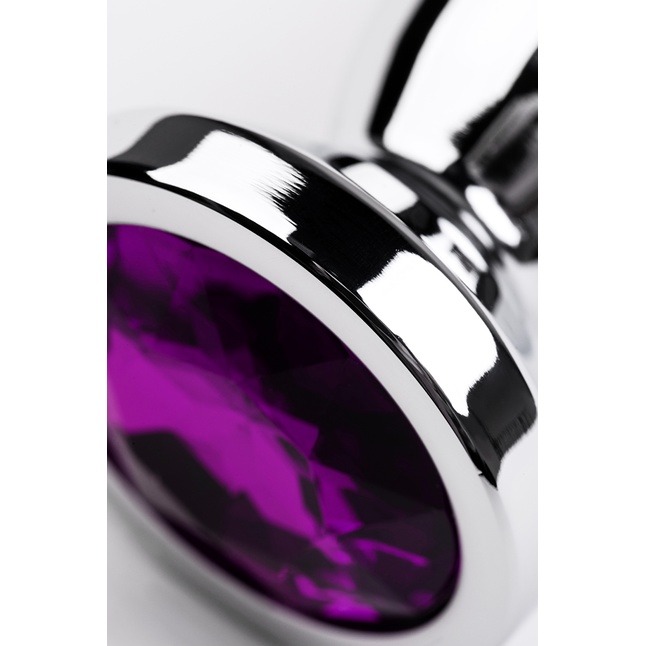 Серебристый анальный стимулятор с фиолетовым кристаллом - 14 см - Metal. Фотография 6.