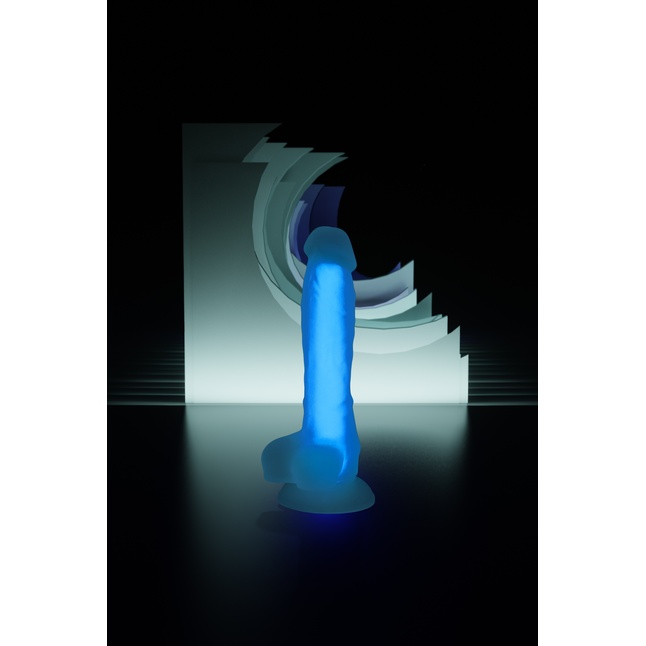Прозрачно-синий фаллоимитатор, светящийся в темноте, Steve Glow - 20 см - Beyond. Фотография 9.