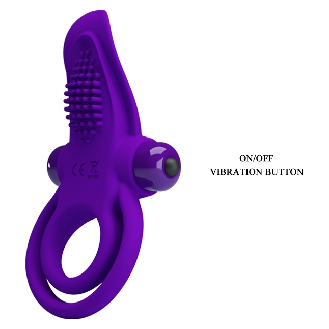 Фиолетовое силиконовое эрекционное кольцо с вибрацией и подхватом мошонки - Pretty Love. Фотография 5.