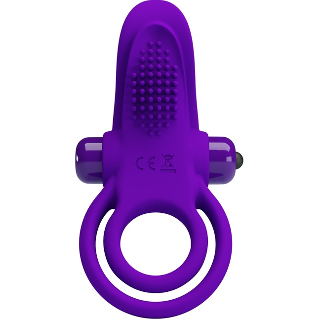 Фиолетовое силиконовое эрекционное кольцо с вибрацией и подхватом мошонки - Pretty Love