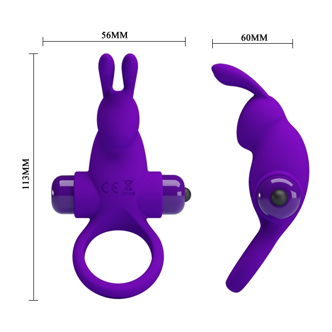 Фиолетовое эрекционное кольцо с выступом-зайчиком для стимуляции клитора - Pretty Love. Фотография 5.