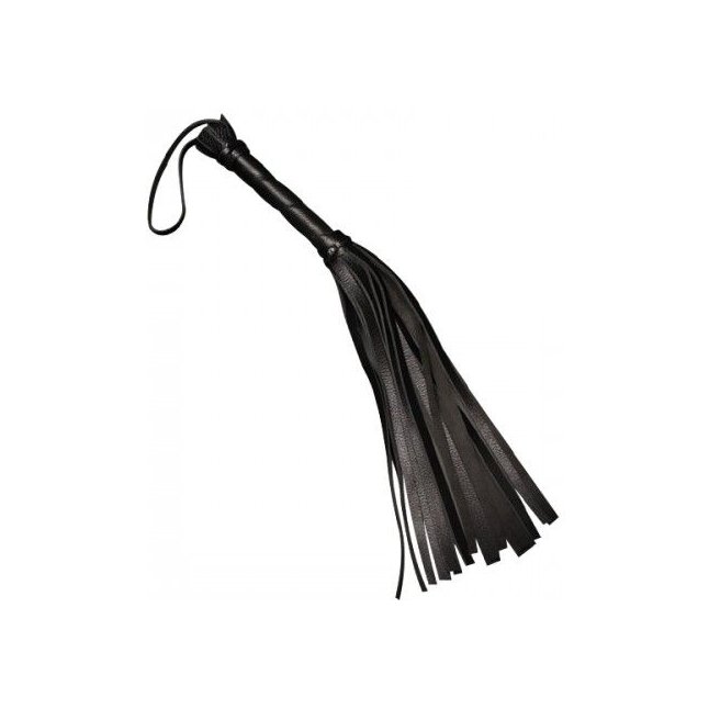Маленькая чёрная кожаная плеть с ручкой-петлей - 40 см