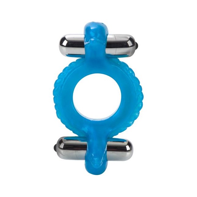 Голубое эрекционное кольцо с 2 виброэлементами Double Dolphin - Couples Enhancers. Фотография 3.