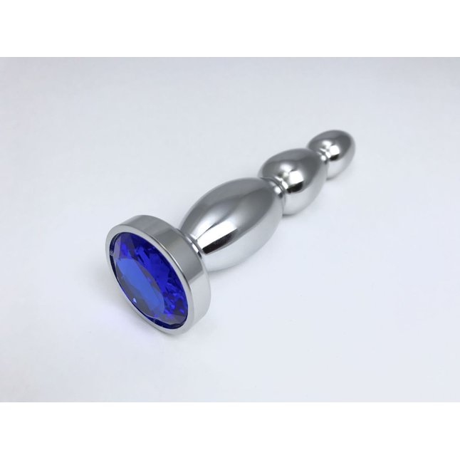 Серебристая анальная пробка-ёлочка с синим кристаллом - 13 см. Фотография 2.