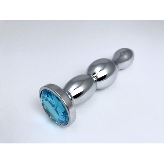 Серебристая анальная пробка-ёлочка с голубым кристаллом - 12 см. Фотография 2.