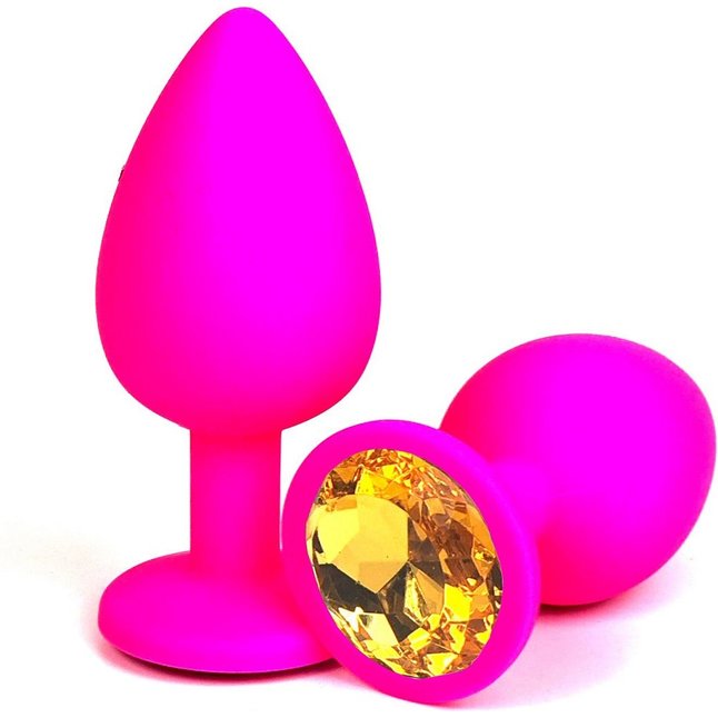 Розовая силиконовая пробка с оранжевым кристаллом - 6,8 см