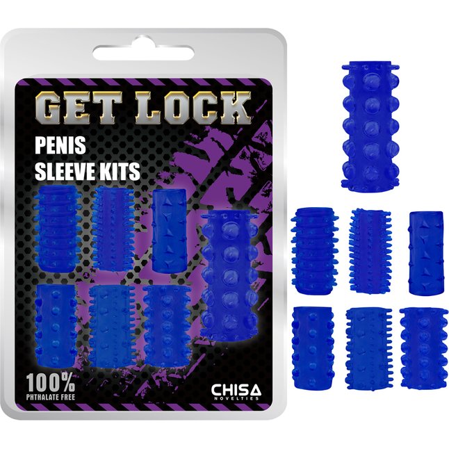 Набор из 7 синих насадок на пенис Get Lock - Get Lock