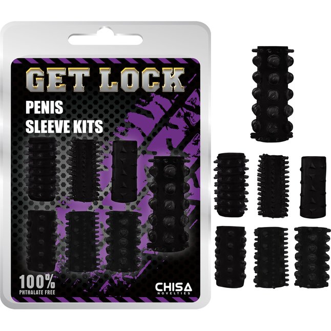 Набор из 7 черных насадок на пенис Get Lock - Get Lock