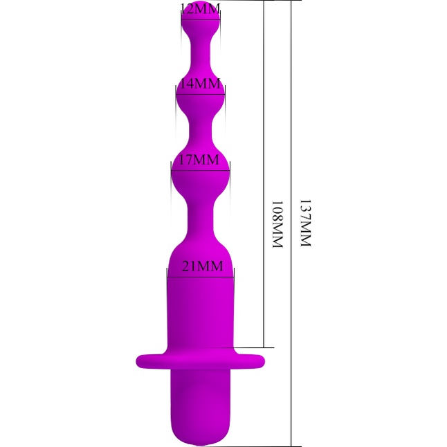 Лиловая анальная цепочка Hermosa с вибрацией - 13,7 см - Pretty Love. Фотография 4.