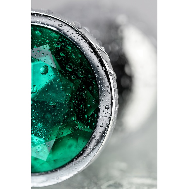 Серебристая коническая анальная втулка с зеленым кристаллом - 9,5 см - Metal. Фотография 8.