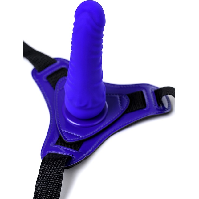 Фиолетовый силиконовый страпон - 14,5 см. Фотография 4.