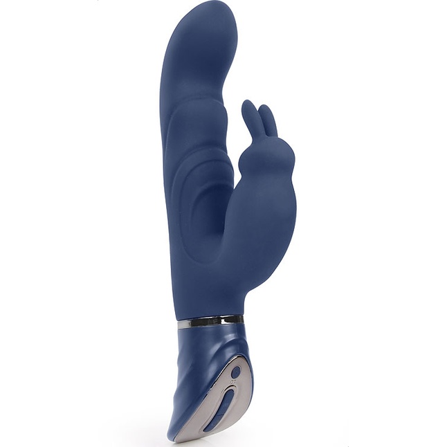 Темно-синий вибромассажер-кролик с 9 режимами вибрации - 24 см