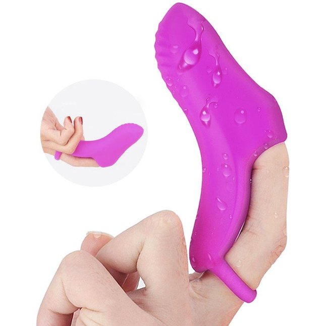 Фиолетовая перезаряжаемая насадка на палец с вибрацией OMG-RCT. Фотография 3.