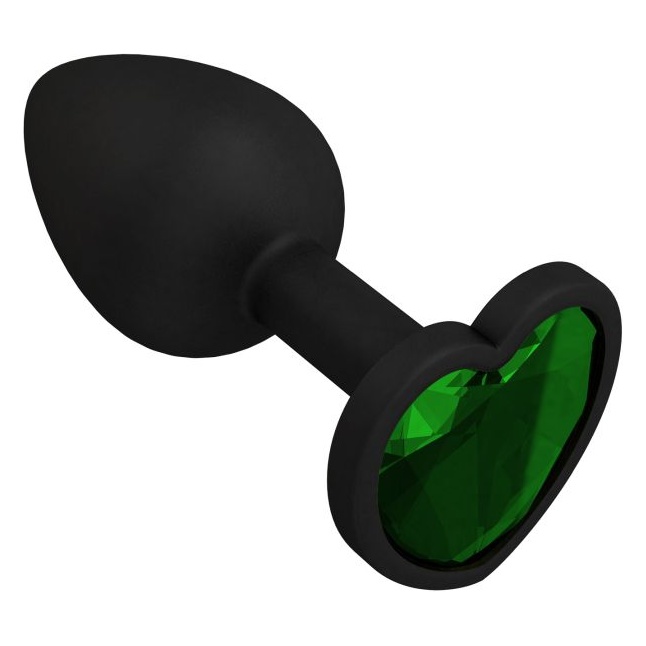 Черная силиконовая пробка с зеленым кристаллом - 7,3 см - Анальные втулки с кристаллом. Фотография 2.