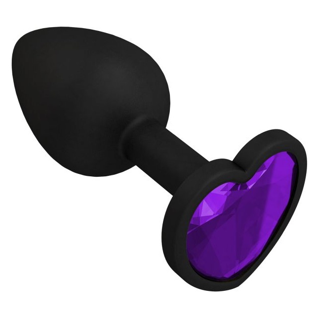 Черная силиконовая пробка с фиолетовым кристаллом - 7,3 см - Анальные втулки с кристаллом. Фотография 2.