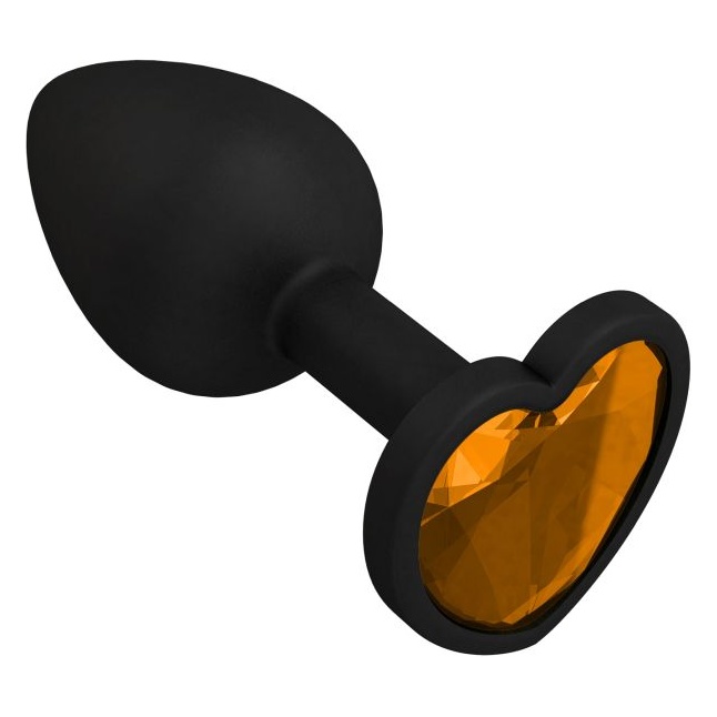 Черная силиконовая пробка с оранжевым кристаллом - 7,3 см - Анальные втулки с кристаллом. Фотография 2.