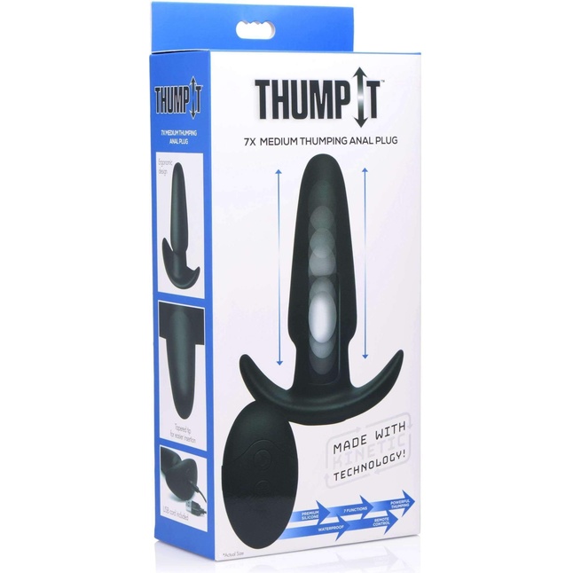 Черная анальная вибропробка Kinetic Thumping 7X Medium Anal Plug - 13,3 см - Thump It. Фотография 4.