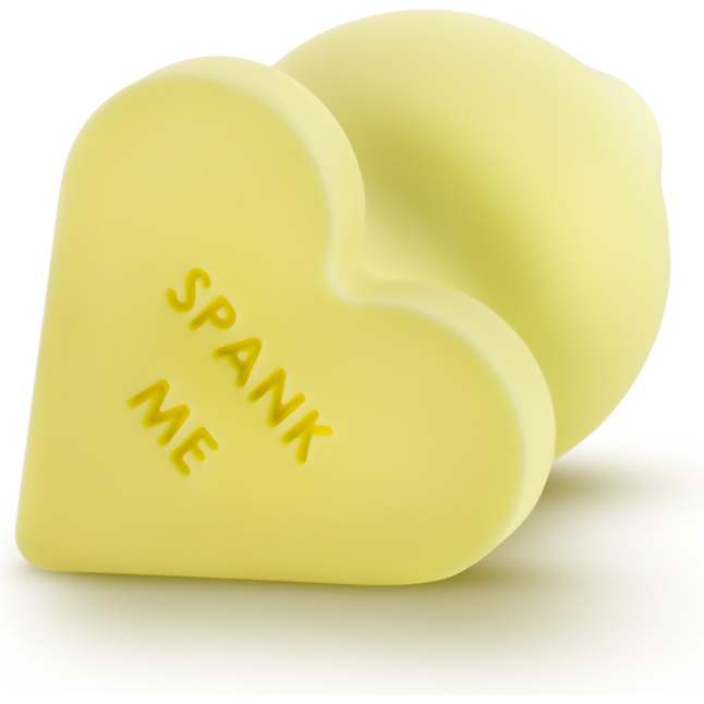 Желтая анальная пробка с основанием-сердечком Naughtier Candy Heart Fill Me Up - 8,9 см - Play With Me. Фотография 3.