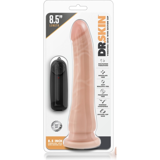 Телесный вибратор 8.5 Inch Vibrating Realistic Cock With Suction Cup - 21,6 см - Dr. Skin. Фотография 2.
