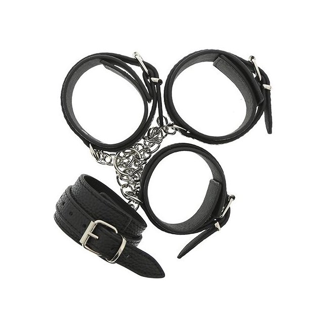 Черные наручники и поножи с креплением HOG TIE CUFF SET - Blaze