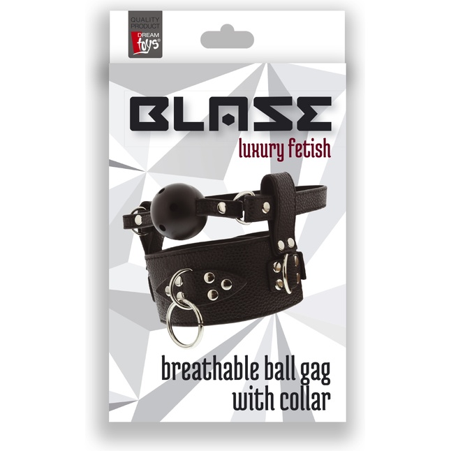 Черный кляп-шар с отверстиями и ошейником BREATHABLE BALL GAG WITH COLLAR - Blaze. Фотография 2.