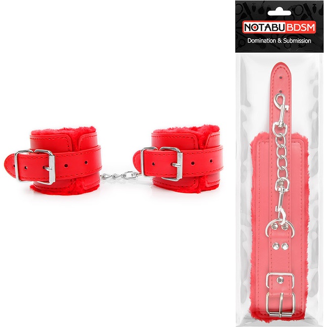 Красные мягкие наручники на регулируемых ремешках. Фотография 2.