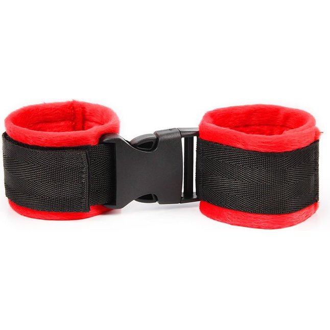 Красно-черные мягкие наручники на липучке - NOTABU