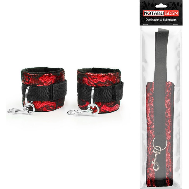 Красно-черные наручники с карабинами. Фотография 2.