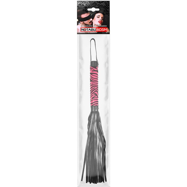 Черная многохвостовая плеть с круглой розовой ручкой-зеброй - 39 см. Фотография 3.