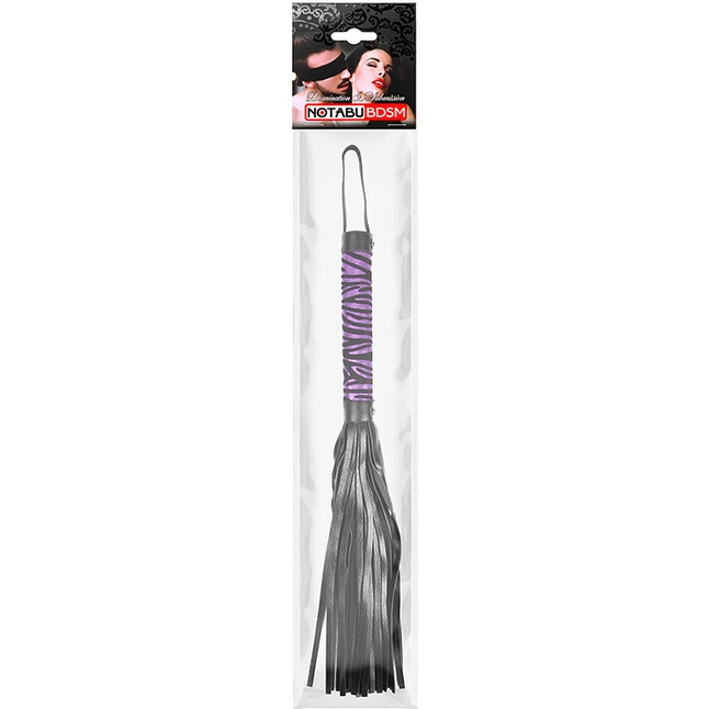 Черная многохвостовая плеть с круглой фиолетовой ручкой-зеброй - 39 см. Фотография 3.