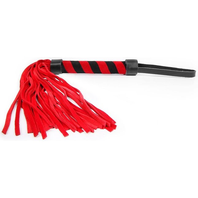 Красная многохвостовая плеть с круглой красно-черной ручкой - 39 см - NOTABU