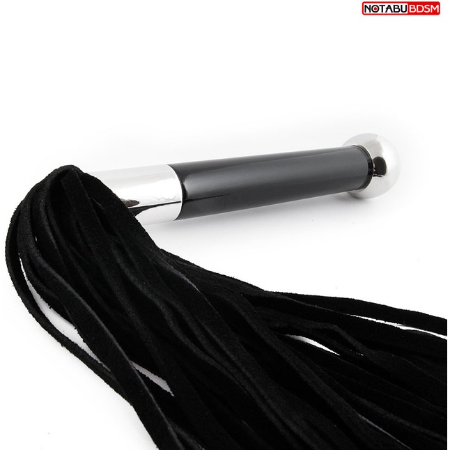 Черная многохвостая плетка с круглой ручкой с шариком на конце - 39 см. Фотография 4.