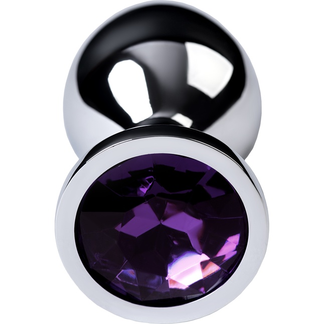Серебристая коническая анальная пробка с фиолетовым кристаллом - 8 см - Metal. Фотография 4.