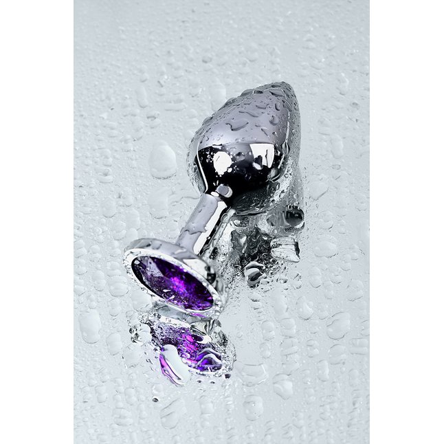 Серебристая коническая анальная пробка с фиолетовым кристаллом - 8 см - Metal. Фотография 8.