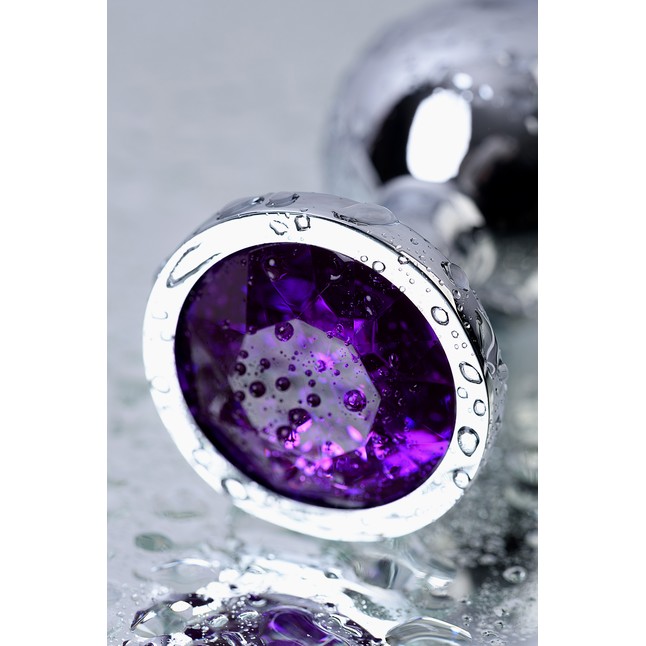 Серебристая коническая анальная пробка с фиолетовым кристаллом - 8 см - Metal. Фотография 9.