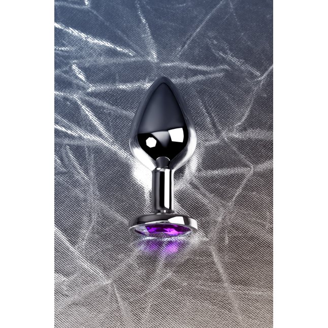 Серебристая коническая анальная пробка с фиолетовым кристаллом - 8 см - Metal. Фотография 10.