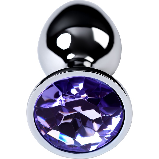 Серебристая конусовидная анальная пробка с фиолетовым кристаллом - 7 см. - Metal. Фотография 3.