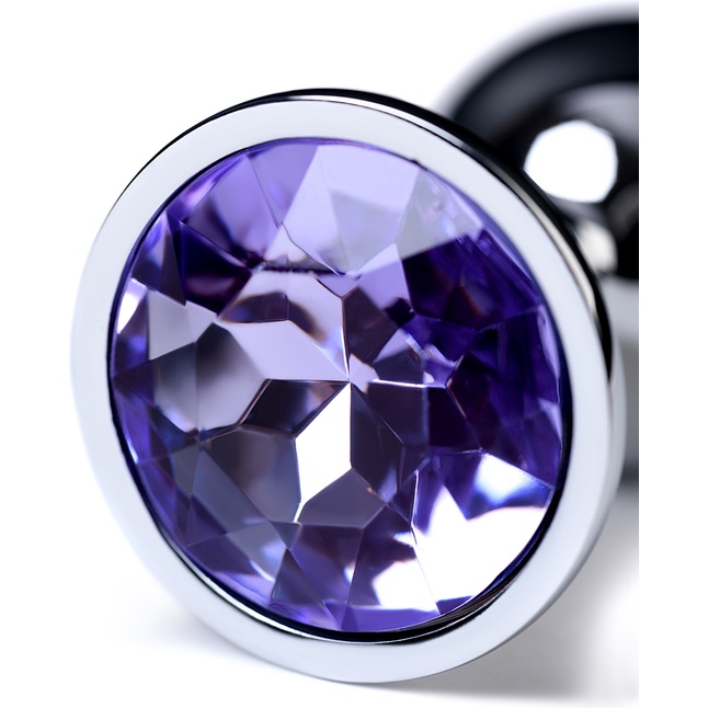Серебристая конусовидная анальная пробка с фиолетовым кристаллом - 7 см. - Metal. Фотография 6.