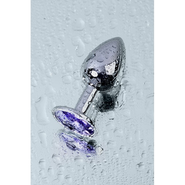 Серебристая конусовидная анальная пробка с фиолетовым кристаллом - 7 см. - Metal. Фотография 7.