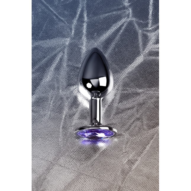 Серебристая конусовидная анальная пробка с фиолетовым кристаллом - 7 см. - Metal. Фотография 8.