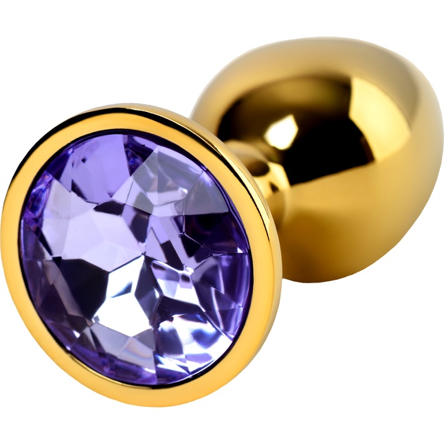 Золотистая коническая анальная пробка с фиолетовым кристаллом - 7 см - Metal. Фотография 3.