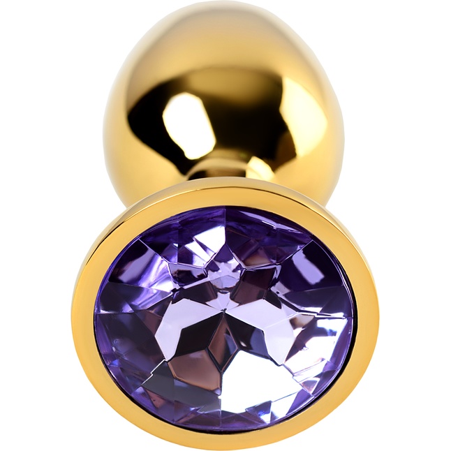 Золотистая коническая анальная пробка с фиолетовым кристаллом - 7 см - Metal. Фотография 4.