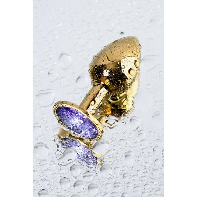 Золотистая коническая анальная пробка с фиолетовым кристаллом - 7 см - Metal. Фотография 7.